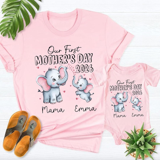 Personalized First Mother’s Day Mom & Baby Outfit Set with Names Gift for New Mom