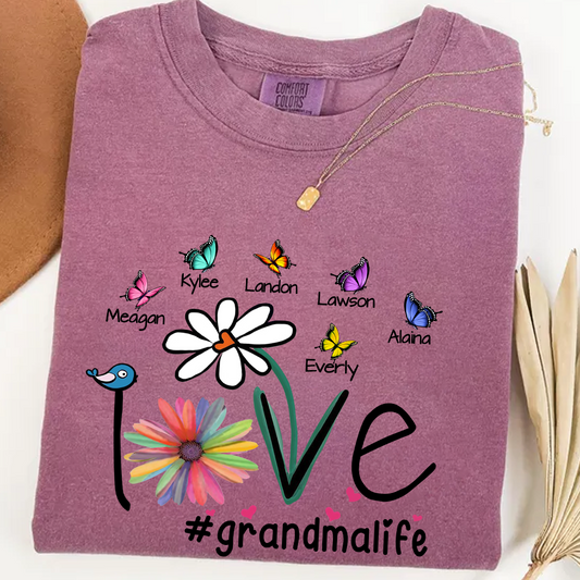 Comfort Colors® Love Grandma Butterfly T-Shirt, Custom Grandma With Grandkids Shirt