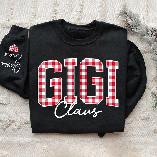 Custom Gigi Claus Red Caro Christmas With Kids Sweatshirt