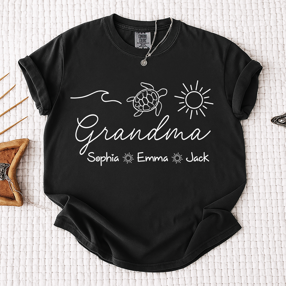 Comfort Colors® Personalized Grandma Turtle Shirt, Custom Grandkids Names Shirt, Sea Turtle Grandma Gift, Beach Grandma Shirt, Mothers Day Birthday Gift