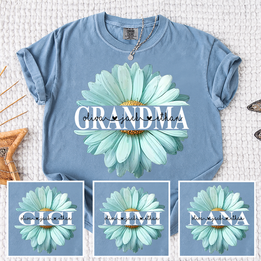 Comfort Colors® Personalized Grandma Flower Daisy Shirt with Kids Names, Custom Daisy Floral Grandma Nana Mimi T-Shirt, Meaningful Gift for Mother’s Day Birthday