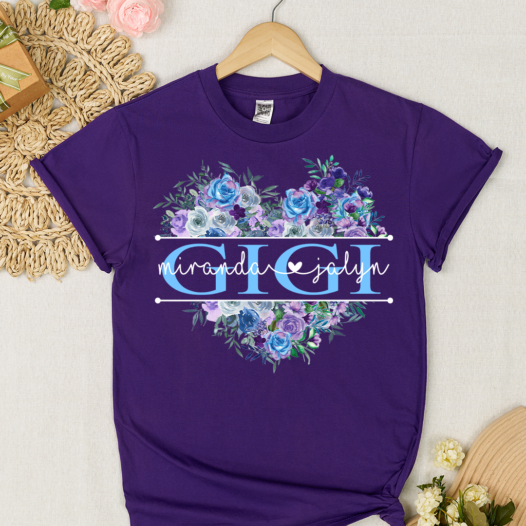 Blue Purple Roses Flower Mimi And Grandkids Mother's Day Gift T-Shirt
