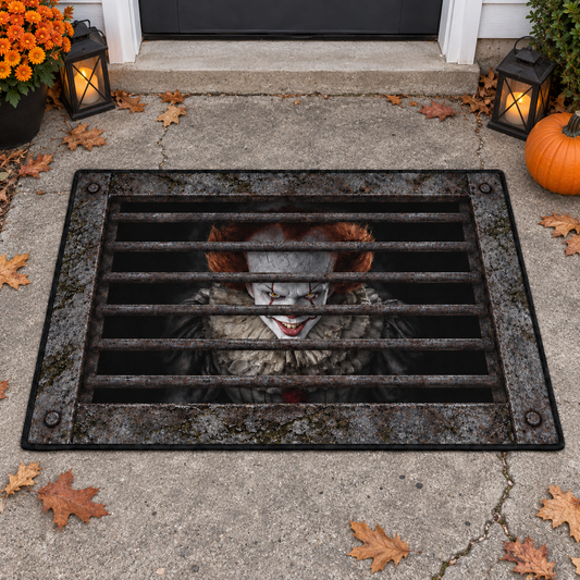 Pennywise 3D Halloween Rug – Creepy Sewer Grate Velvet Floor Mat, Horror Illusion Area Rug, Spooky Halloween Home Decor