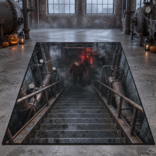 Freddy Krueger Boiler Room Stairs 3D Velvet Carpet, Halloween Horror Area Rug