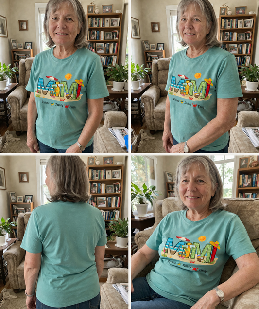Custom Beach Mimi Shirt – Personalized Grandma T-Shirt with Grandkids Names