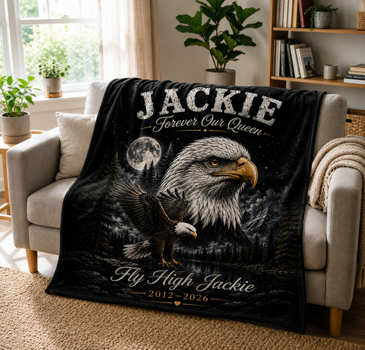 Jackie Bald Eagle Memorial Blanket, Big Bear Lake Tribute Blanket, Fly High Jackie 2012–2026, Eagle Lover Gift