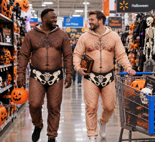 Funny Halloween Adult Onesie Jumpsuit – Hairy Body Skeleton Costume, Novelty Hooded Halloween Outfit for Men