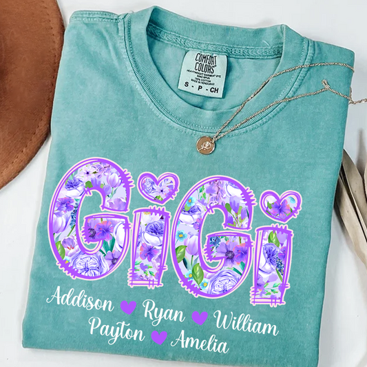 Comfort Colors® Gigi Purple Flower Gigi And Grandkids Personalized T-Shirt
