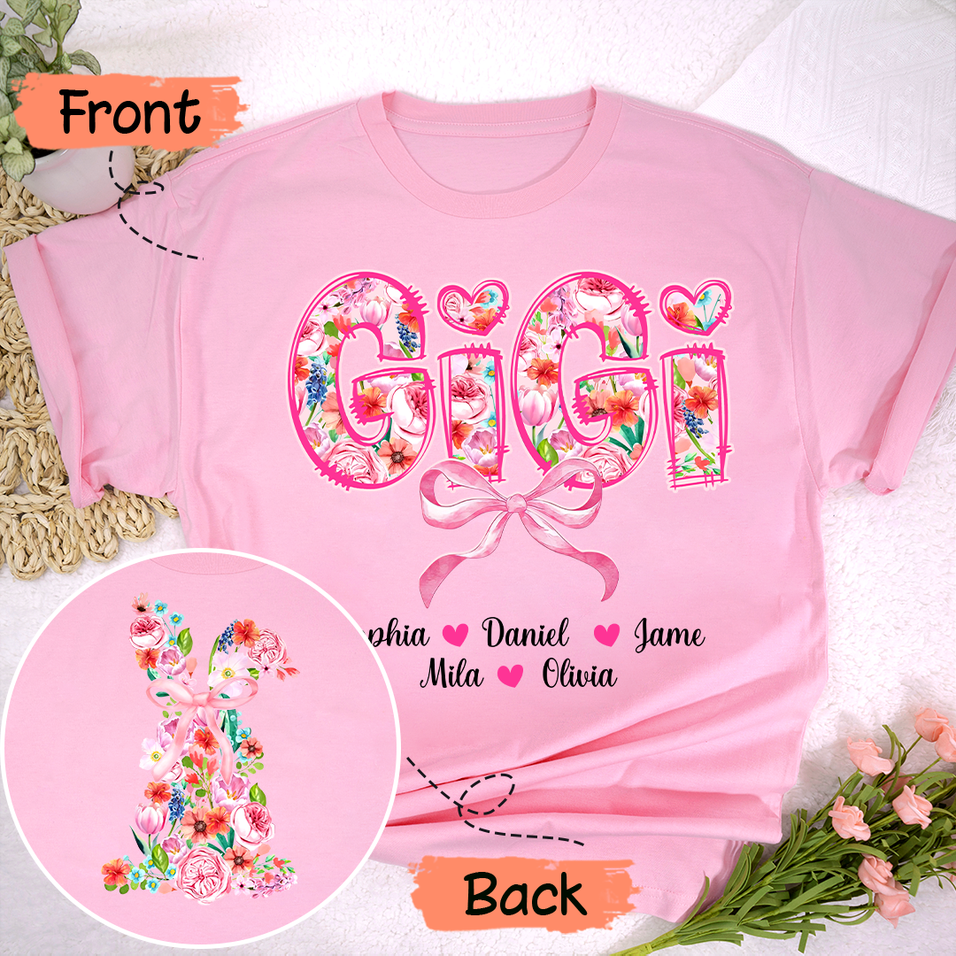 Custom Gigi Floral - Gigi and Grandkids' Names T-Shirt