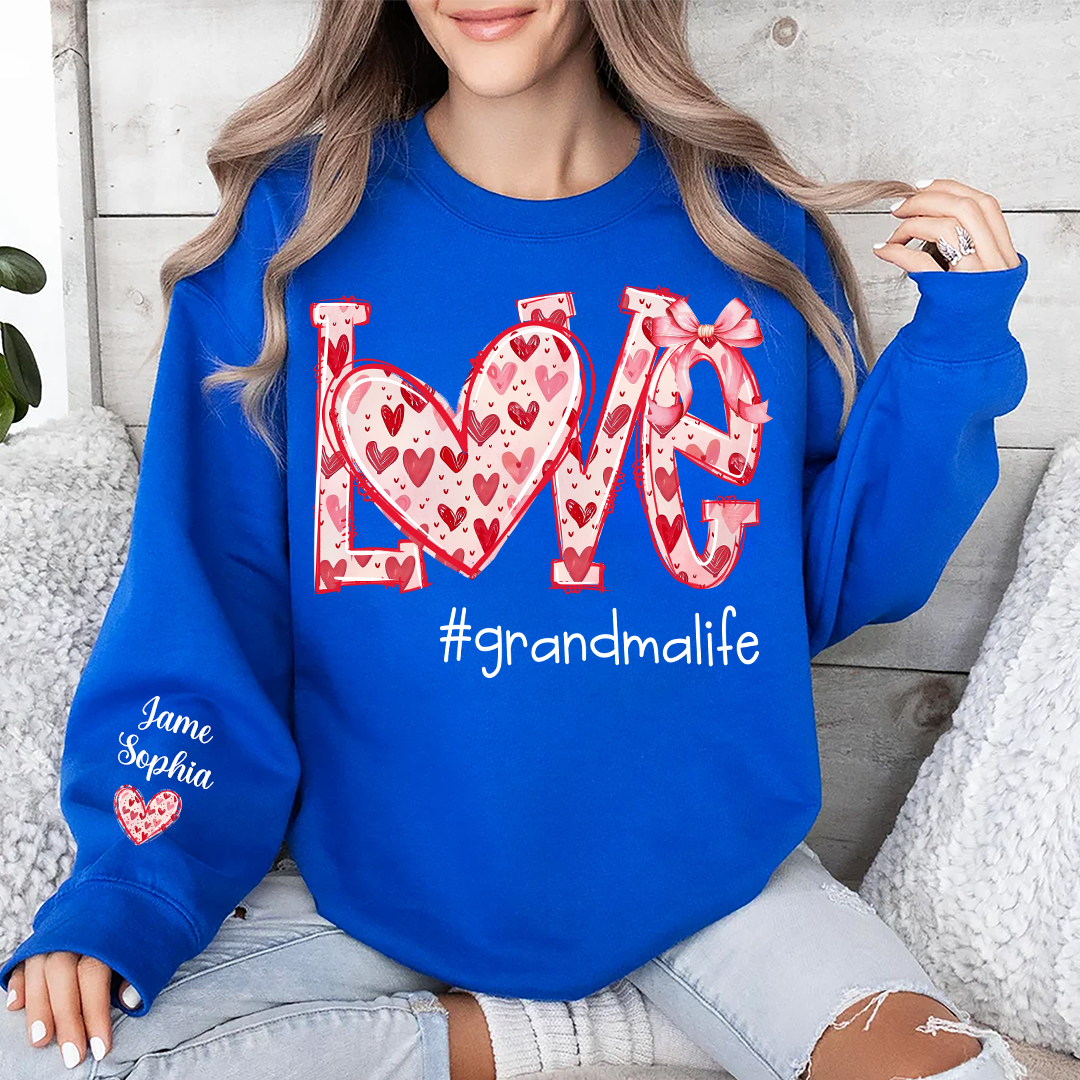 Custom Love Grandma Sweatshirt with Red Heart Bow Design - Personalized with Grandkids' Names - Unique Gift for Grandma