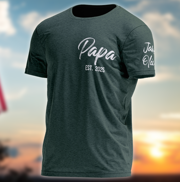 Personalized Papa Shirt with Grandkids Names Arm Custom Papa Est Date Papa Fathers Day Gifts