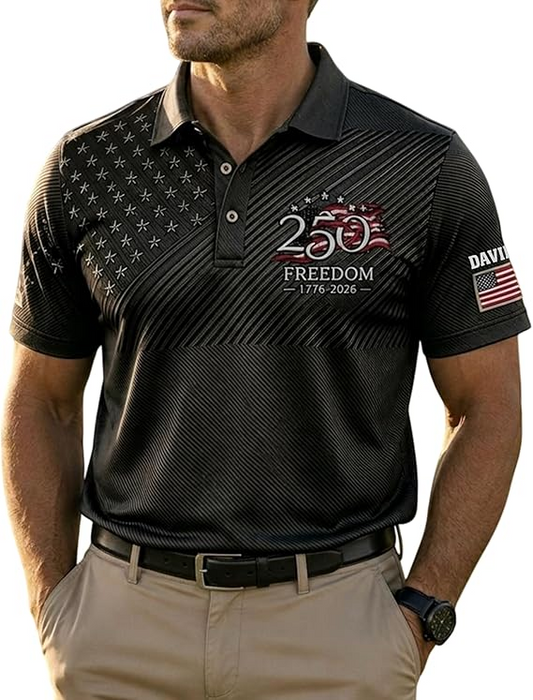 Custom Patriotic American Flag Polo Shirt for Men - American 250th Anniversary 1776 2026 Polo, 4th of July Gifts