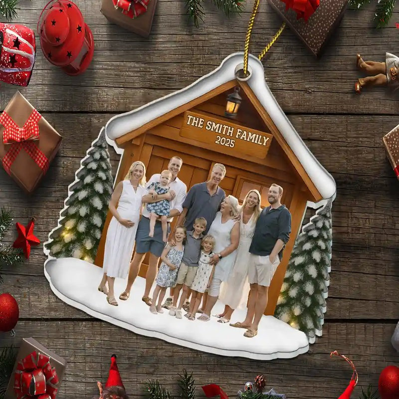 Personalized Family Photo Ornament 2025 – Custom House Ornament with Family Picture & Name, Christmas Keepsake Gift