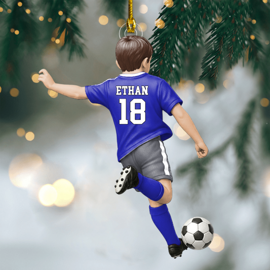 Custom Kids Soccer Player Ornament – Personalized Acrylic Design, Unique Christmas Tree Decoration for Boys and Girls Ornament