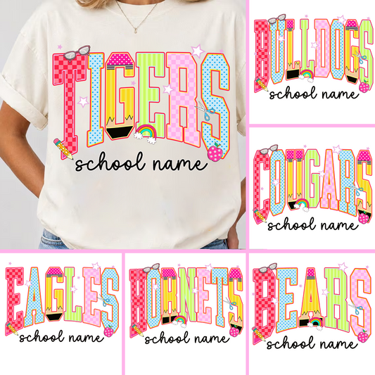 Custom Mascot, School Name Neon Coquette Polka Dots Checkered, Back To School