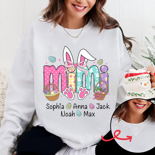 Easter Bunny Coquette Bow Gift For Family, Custom Grandma And Kids Crewneck Sweatshirt