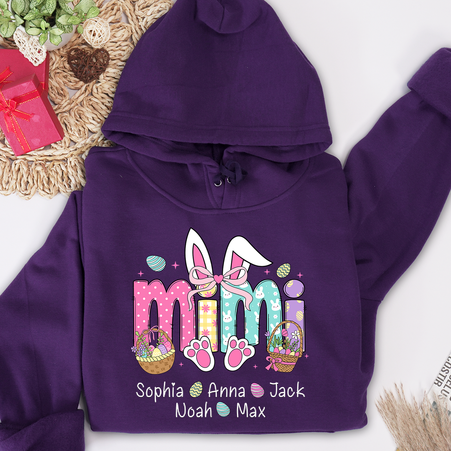 Easter Bunny Coquette Bow Gift For Family, Custom Grandma And Kids Hoodie