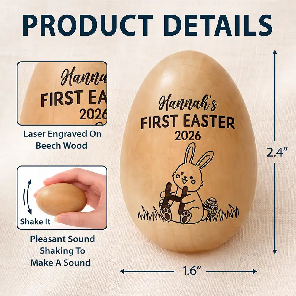 Personalized Wooden Easter Egg Shaker, Custom Wood Eggs, Kids Musical Eggs, Easter Basket Kids, Baby First Easters Holiday Table Décor