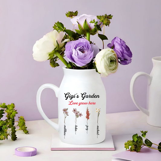 Personalized Mimi Garden Flower And Grandkids Ceramic Flower Vase