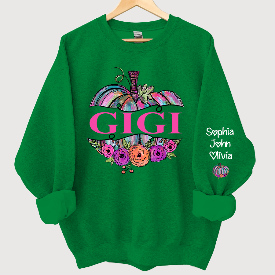 Personalized Gigi Painted Pumpkin And Grandkids Autumn Sweatshirt