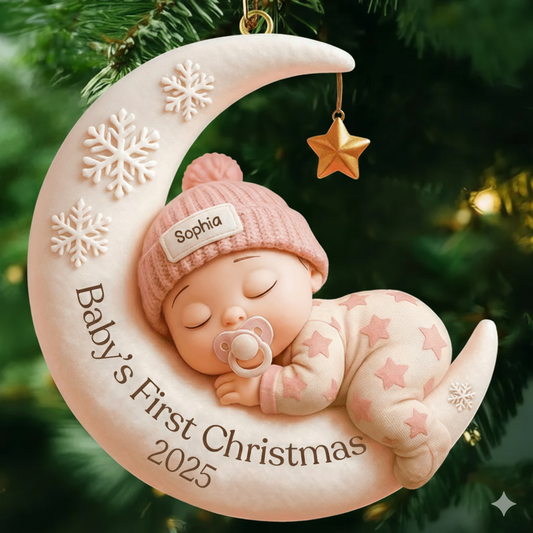 Personalized First Christmas Gift for New Parents - Custom Baby Name & Year Ornament
