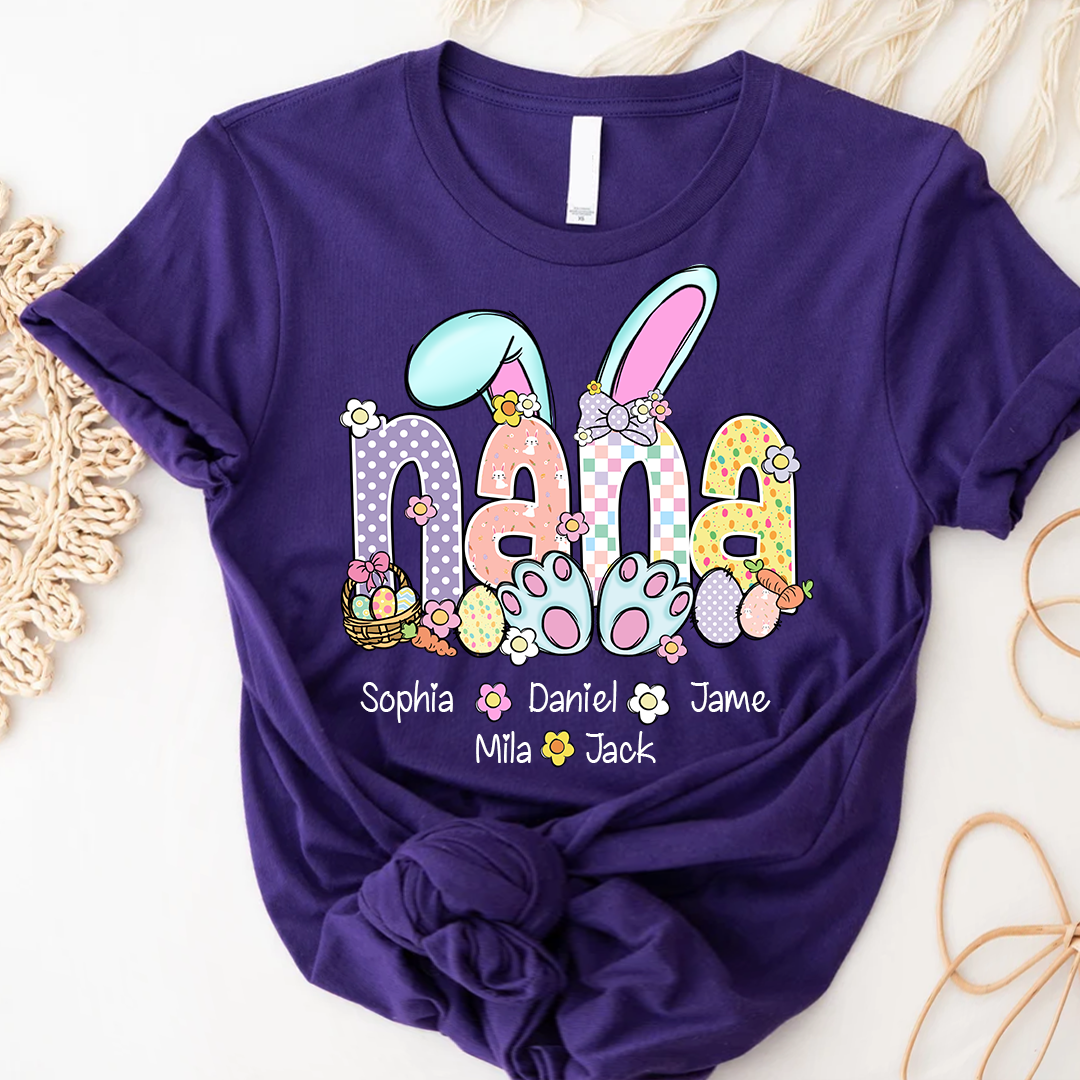 Gigi Bunny Flower Custom Grandma and Grandkids Easter Day T-Shirt