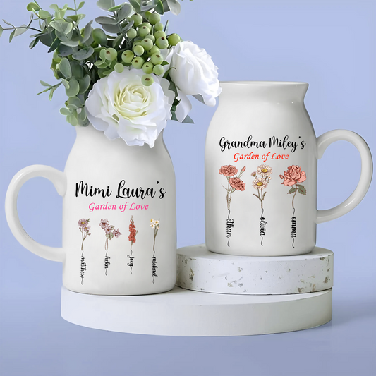 Personalized Grandma Flower And Grandkids Ceramic Flower Vase