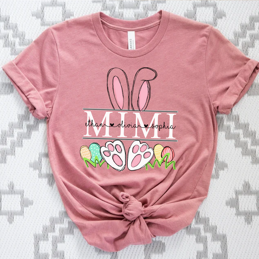 Custom Mimi Easter Day Shirt, Grandma Bunny Shirt, Nana Shirt With Grandkids Name