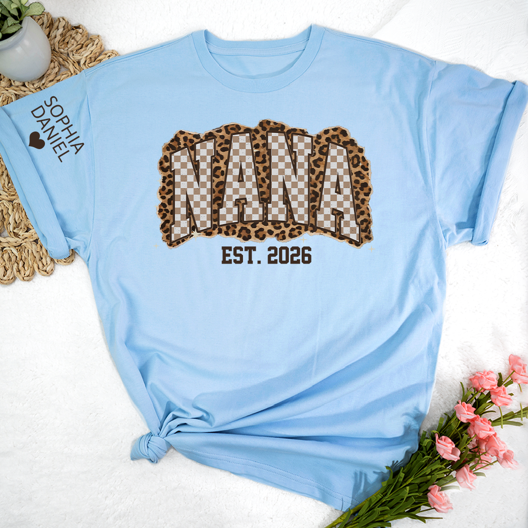 Nana Leopard Personalized Grandma and Grankids T-shirt