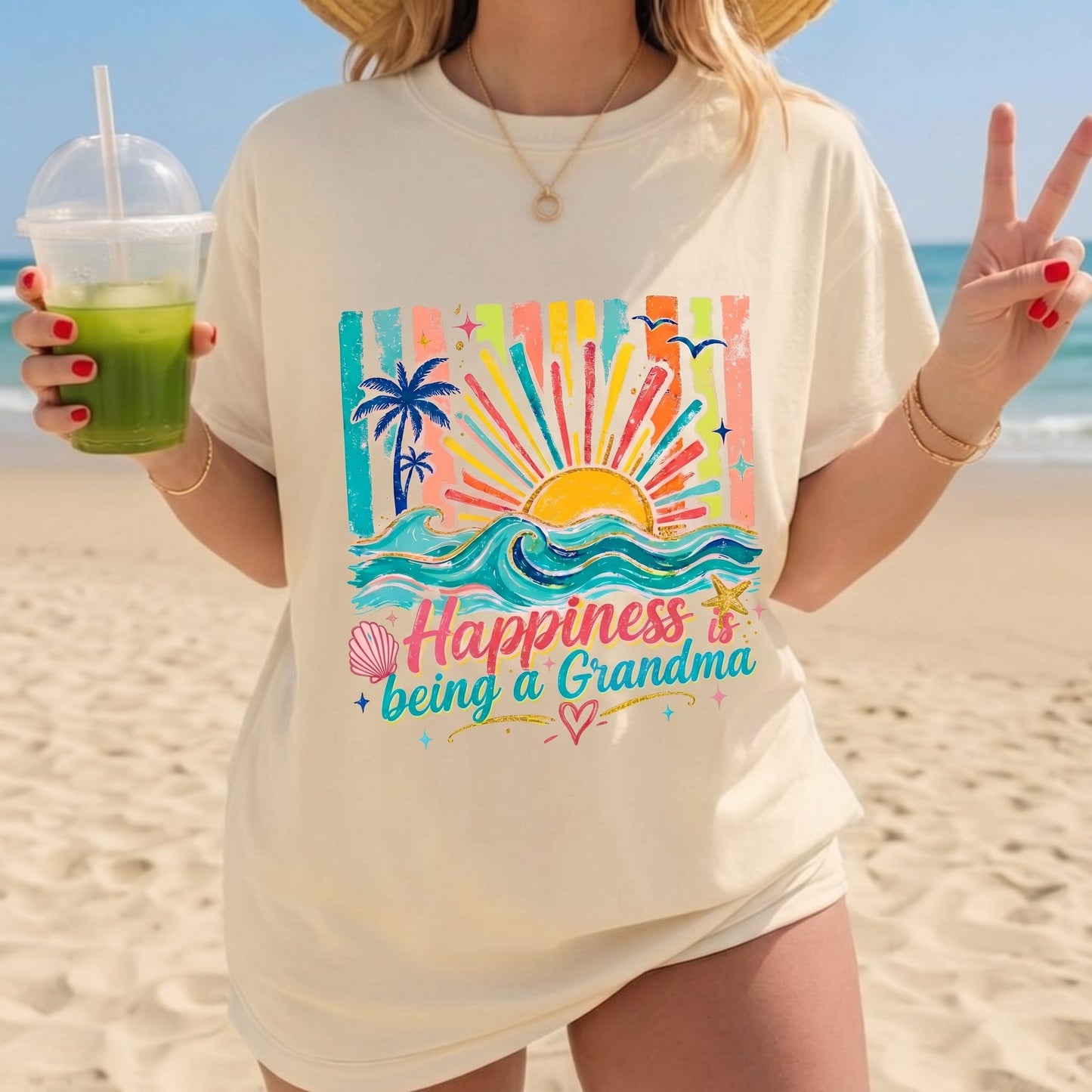 Happiness Is Being A Grandma Summer T-Shirt – Fun Graphic Tee for Grandma, Summer Gift