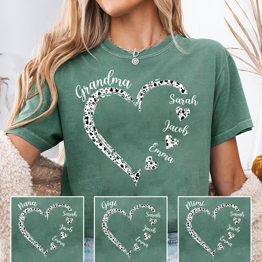 Personalized Grandma Shirt with Grandkids Names, Custom Heart Grandma T Shirt Gift
