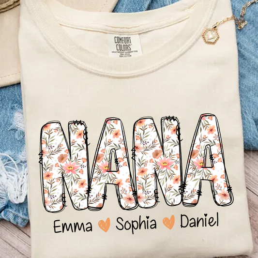 Comfort Colors® Nana Flower 2025 Shirt, Custom Grandma And Grandkids Shirt