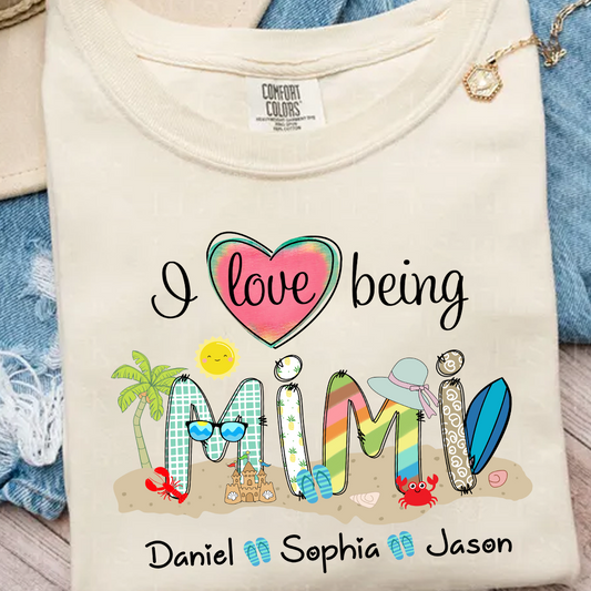 Comfort Colors® I Love Being Grandma Summer Shirt, Custom Grandma And Grandkids Shirt