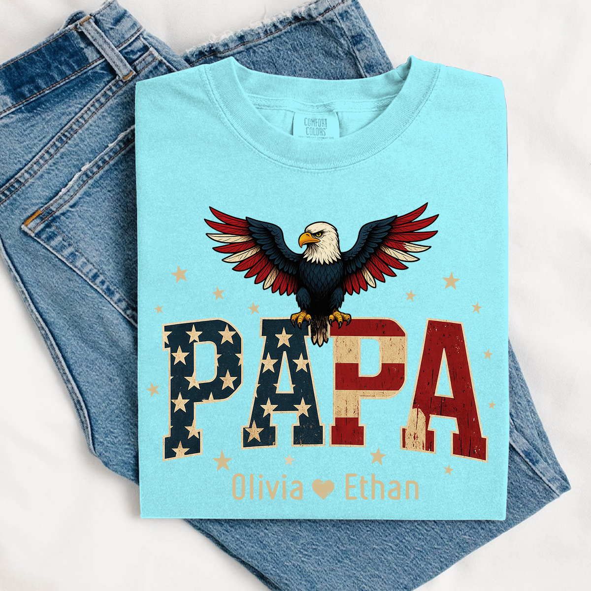 Comfort Colors® Personalized Papa Shirt, Eagle with Grandkids name T-Shirt, Custom Shirt for Fathers Day