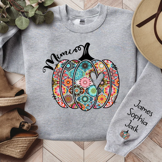 Personalized Mimi Pumpkin With Grandkids Flower Sweatshirt