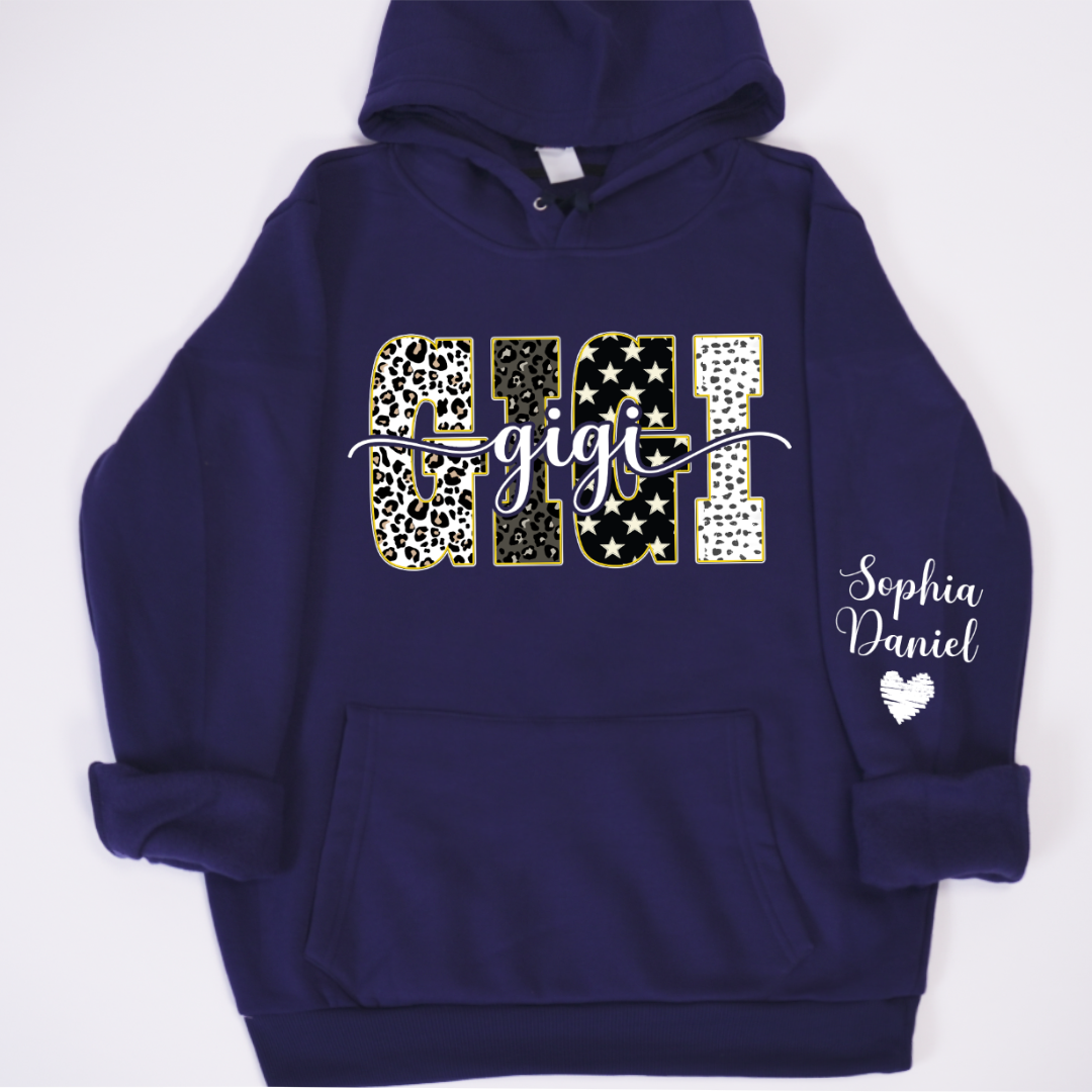 Leopard Gigi Custom Grandma, Mimi, Mama and Grandkids On Sleeve Shirt