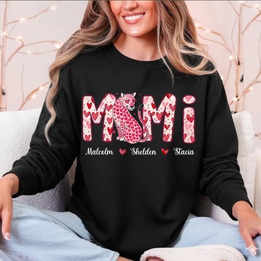 Leopard Valentine's Mimi, Personalized Mimi and Grandkids Heart Shirt