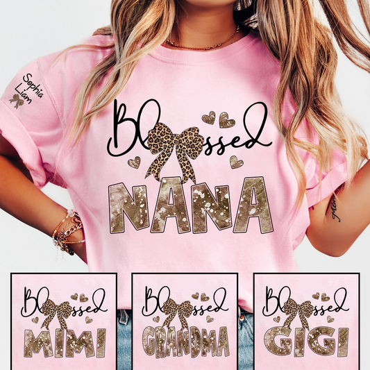 Blessed Nana Grandma Shirt, Elegant Nana T Shirt with Bow and Hearts, Family Gift