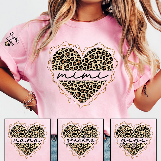 Mimi Leopard Heart Shirt for Women, Cute Grandma Mimi T-Shirt with Stylish Animal Print Design