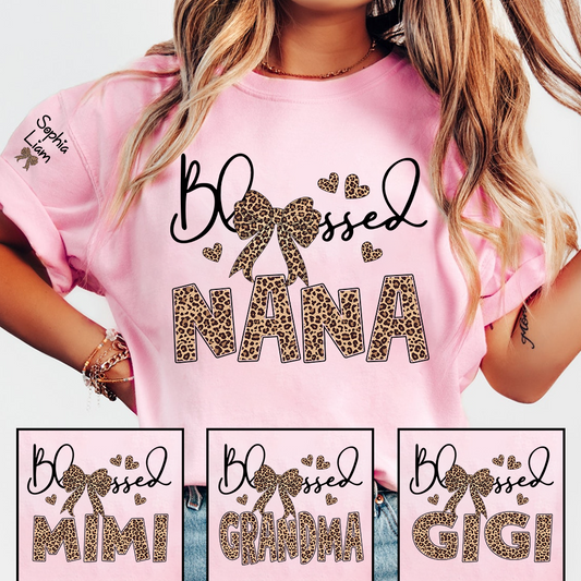 Blessed Nana Shirt, Leopard Print Nana T Shirt with Bow, Cute Grandma Gift for Women