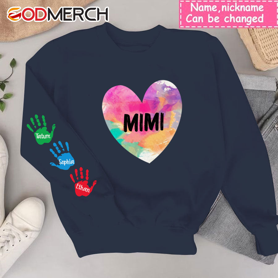 Personalized Grandma and Grandkids Hands Colorful, Grandma Grammy Mom Nana Mama Abuela And Grandkids, Hearts, Valentine's Day, Mother's Day Sweatshirt