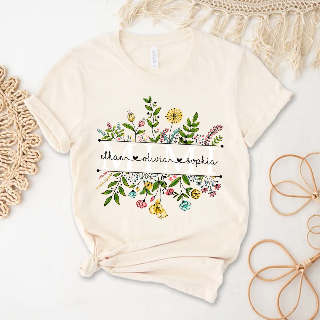 Custom Mimi Wildflowers Shirt, Grandma Flower Shirt, Nana Shirt With Grandkids Name