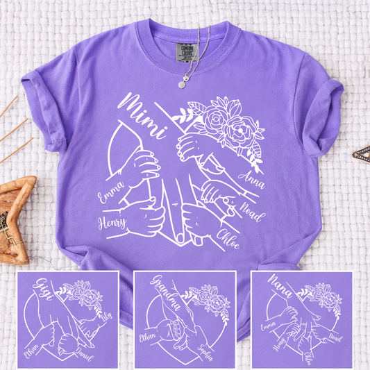 Comfort Colors Personalized Mimi Shirt Custom Grandkids Names Hands Holding Mimi Design Family Love Gift for Grandma
