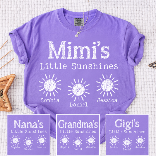 Comfort Colors Personalized Mimi's Little Sunshines Shirt with Grandkids Names, Custom Mimi Tee, Family Gift for Grandma and Mimi