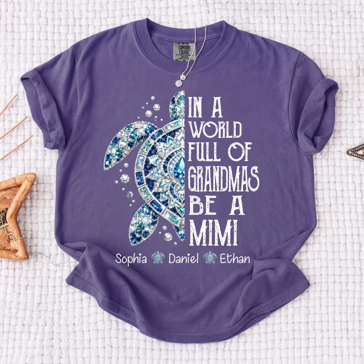 Comfort Colors® Personalized Mimi Sea Turtle Shirt, In A World Full Of Grandmas Be A Mimi Tee, Custom Grandkids Names T Shirt, Coastal Grandma Gift