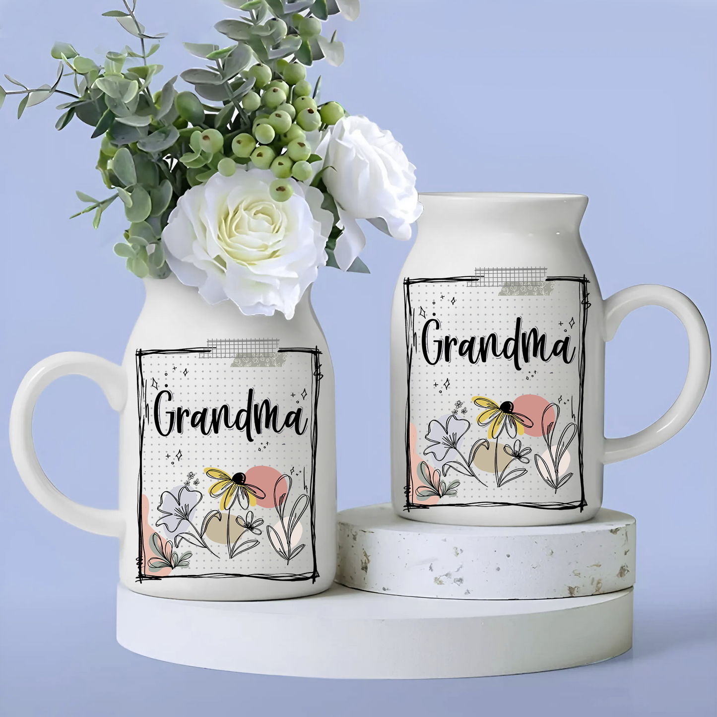 Nana Wildflower Doodles Fashion And Kids Life - Custom Home Decoration Flower Vase According To Family Requirements - Warm Gift For Mother's Day, Ceramic Flower Vase