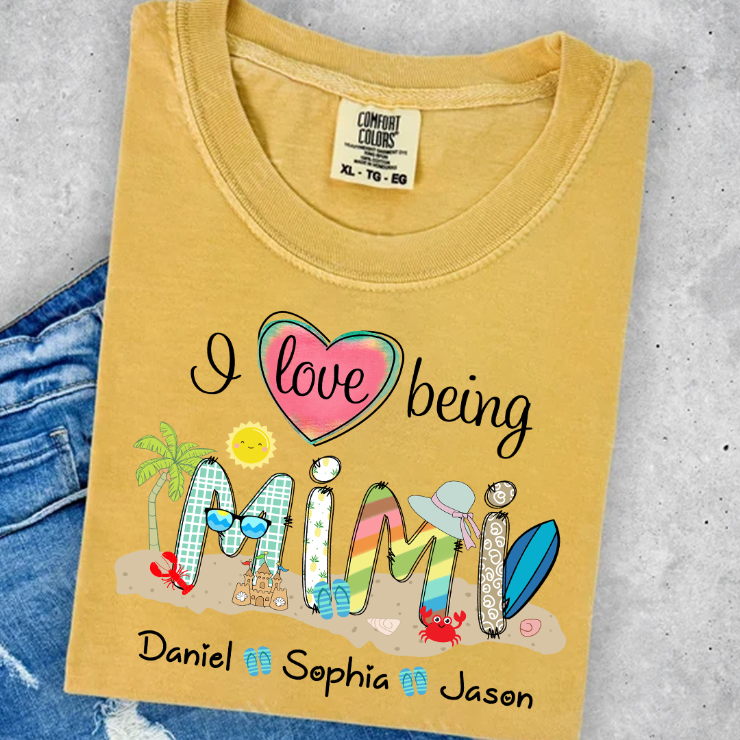 Comfort Colors® I Love Being Grandma Summer Shirt, Custom Grandma And Grandkids Shirt