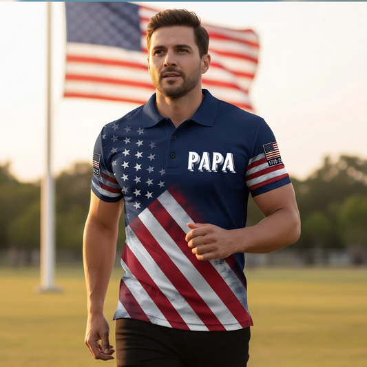 American Flag 1776–2026 Patriotic USA 250th Anniversary Polo My Favorite People Call me Grandpa Papa Personazed