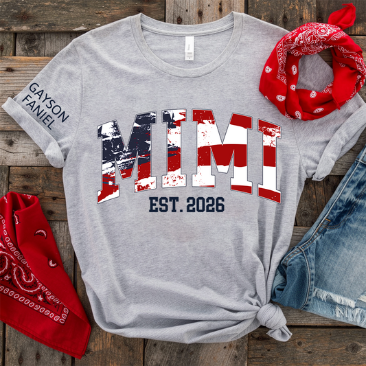 Personalized Nana Est US Flag Shirts With Grandkids Names, Custom Grandma Mimi Nana Gigi Gag T-Shirt, Gift For Birthday Mothers Day Independence Day