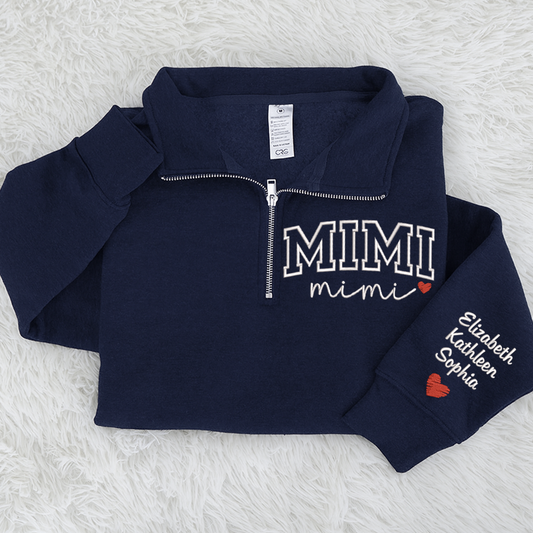Custom Mimi Heart Sweatshirt, Personalized Mimi Embroidered Quarter Zip Sweater